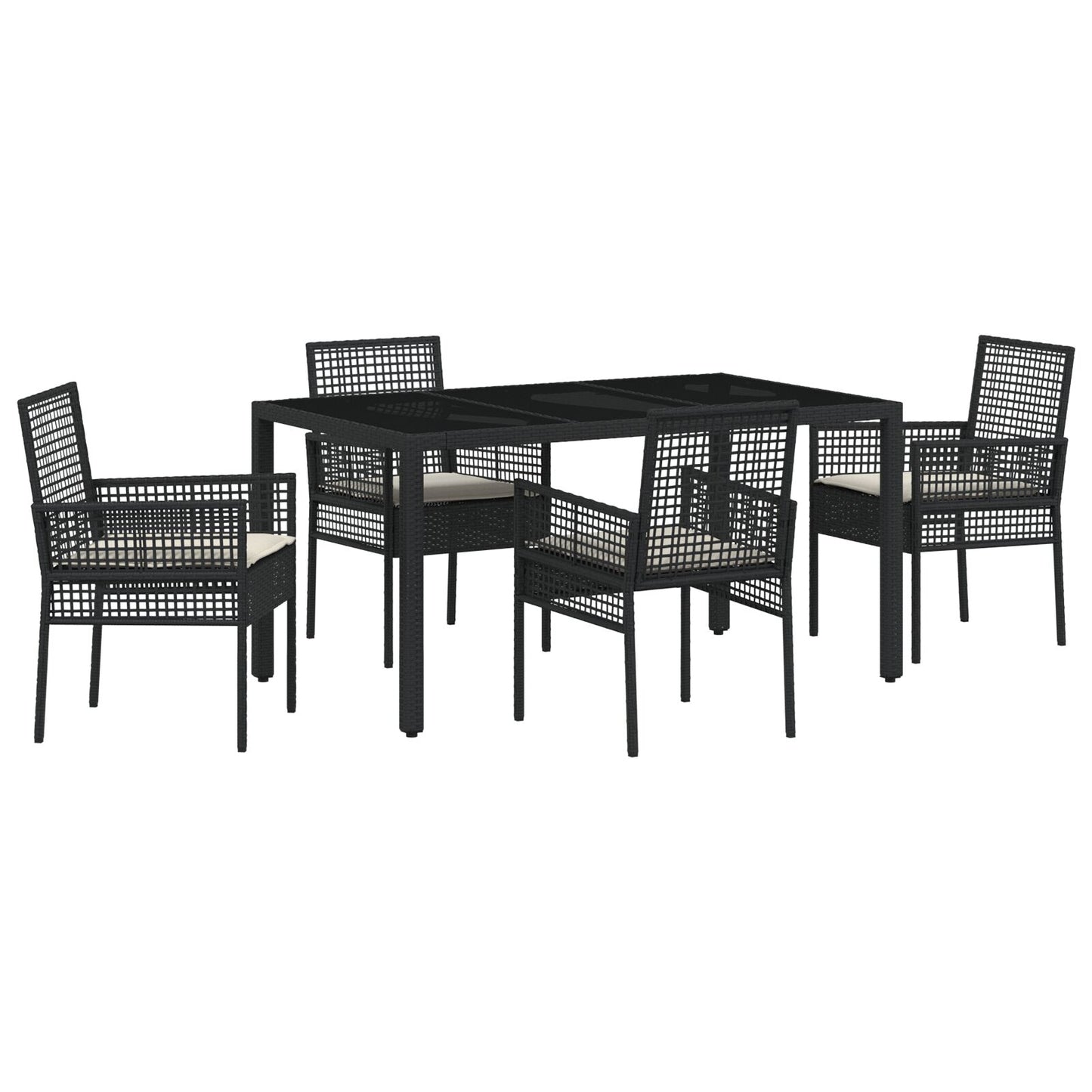 5-Delige Tuinset Met Kussens Zwart Poly Rattan