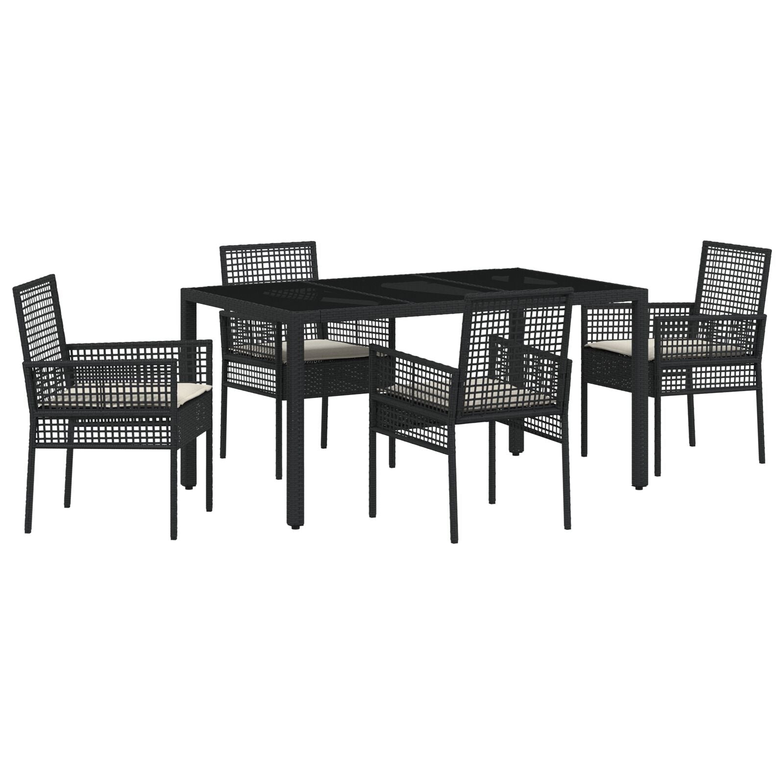 5-Delige Tuinset Met Kussens Zwart Poly Rattan
