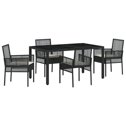 5-Delige Tuinset Met Kussens Zwart Poly Rattan