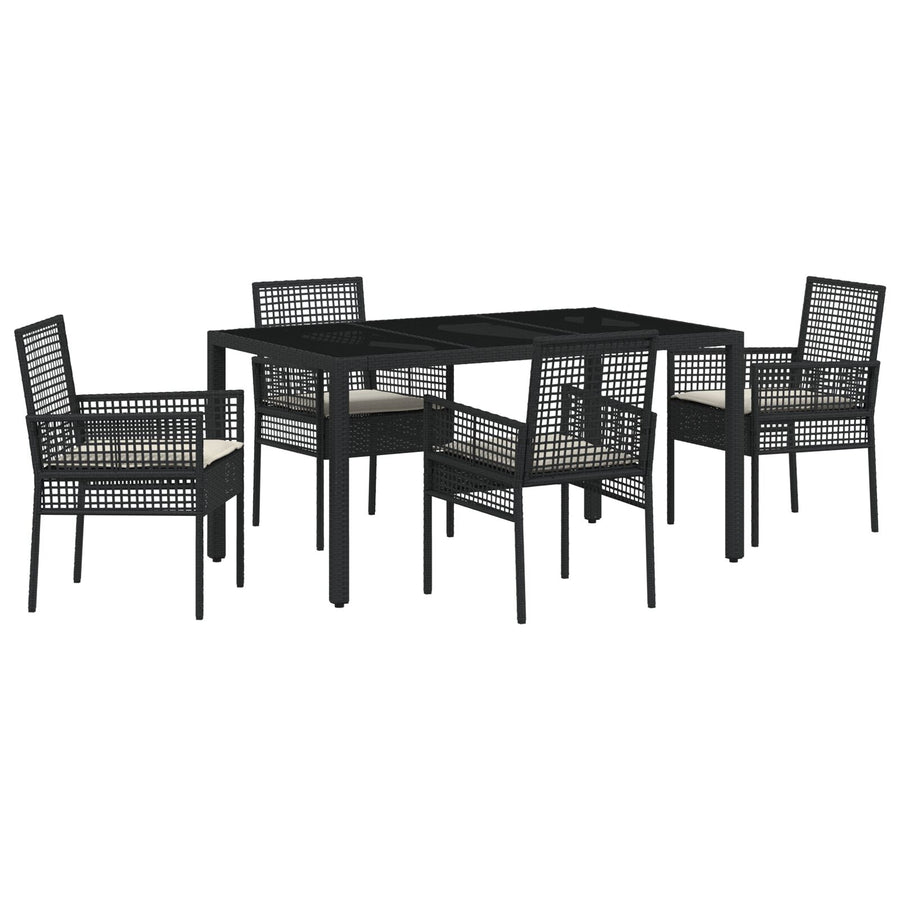 5-Delige Tuinset Met Kussens Zwart Poly Rattan