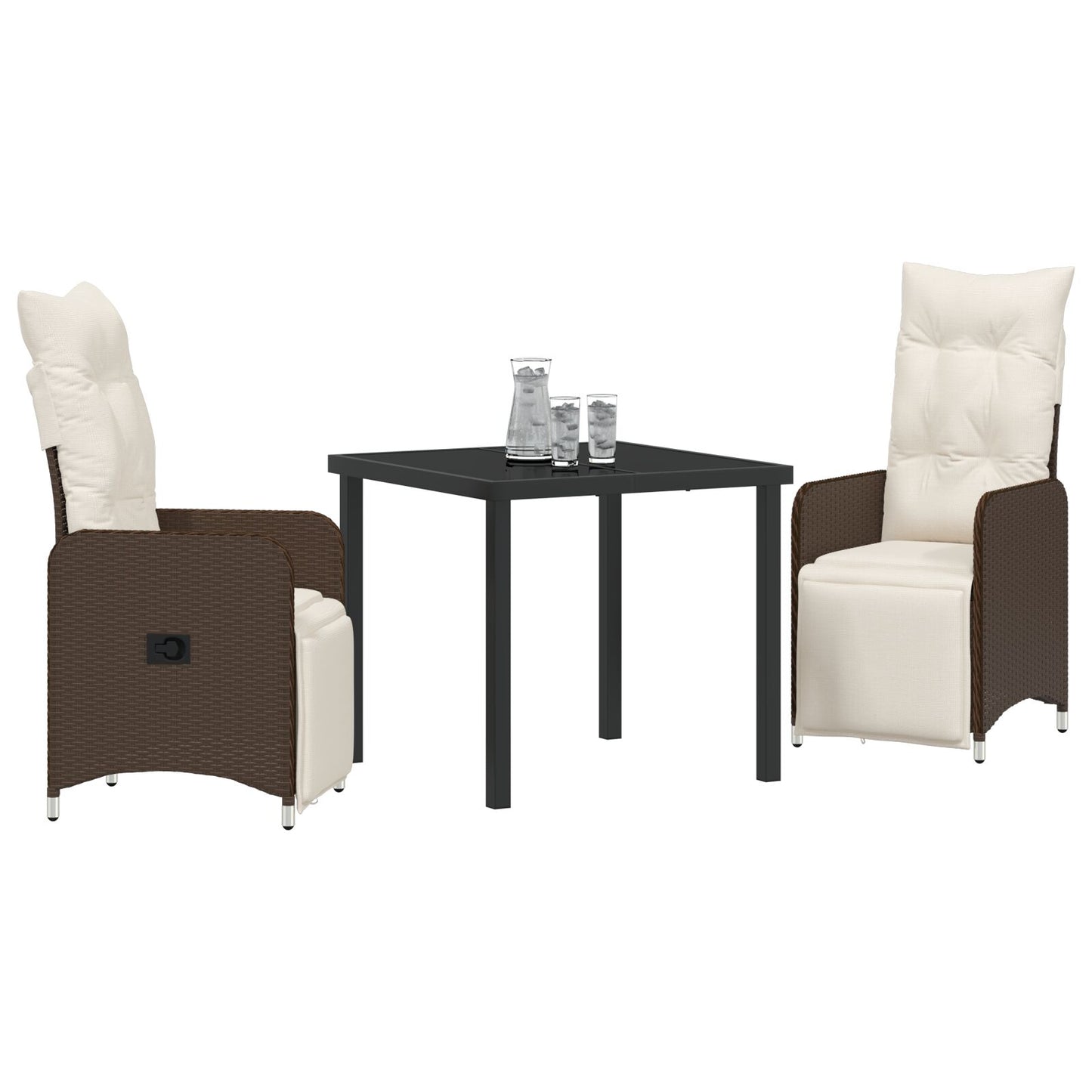 3-Delige Tuinset Met Kussens Bruin Poly Rattan