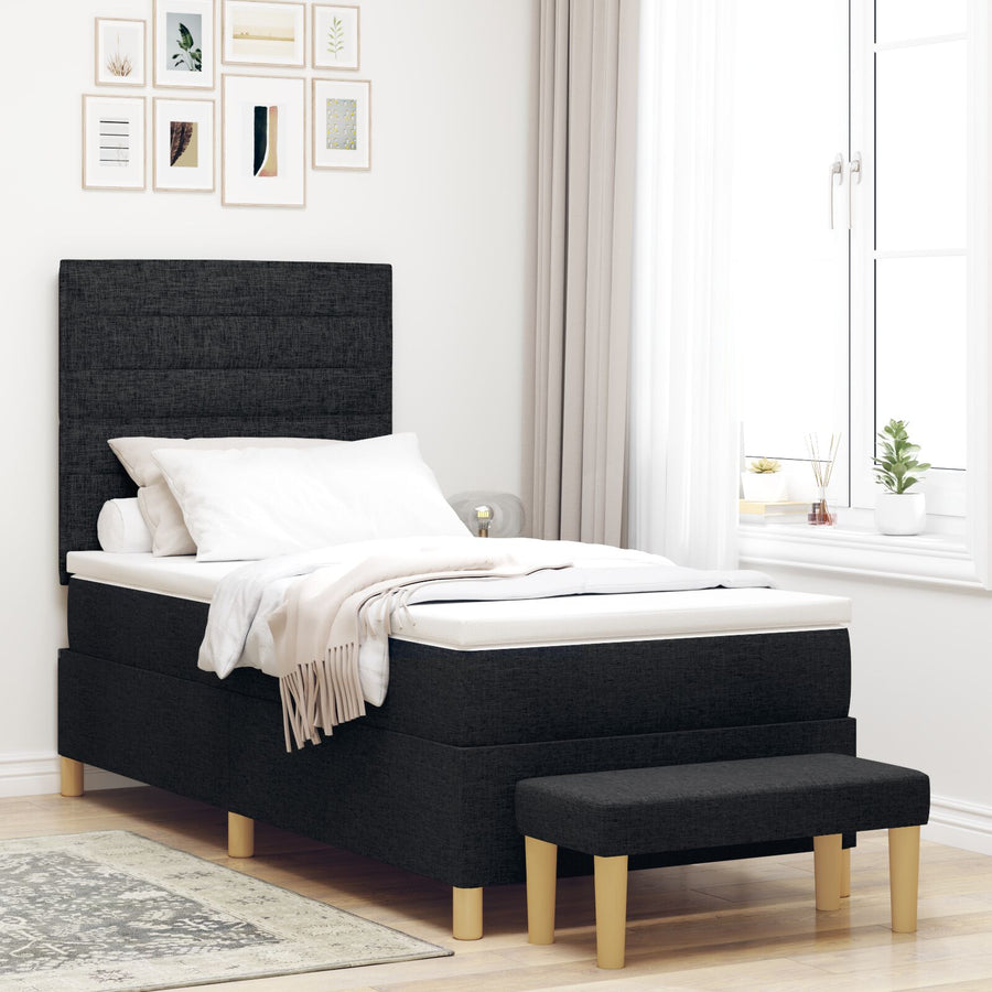 Boxspringbed Met Matras En Bank Stof Zwart 90 x 200 cm Lijnen ontwerp
