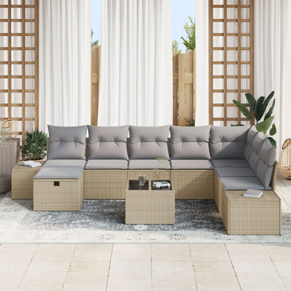 9-Delige Tuin Sofa Set Met Kussens Beige Poly Rattan Wit