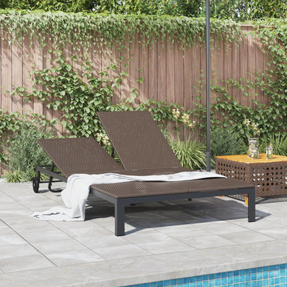 Zonnebed Met Kussens En Wielen Voor 2 Personen Poly Rattan Bruin 200 x 109 x 27.5 cm