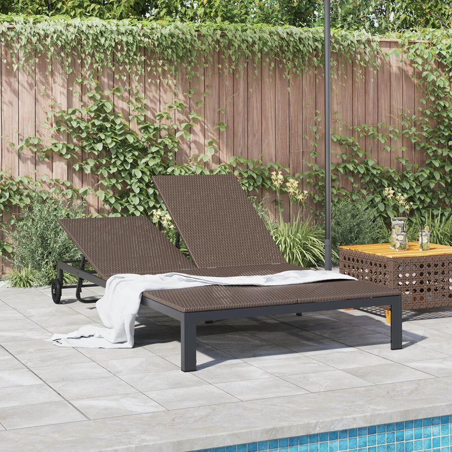 Zonnebed Met Kussens En Wielen Voor 2 Personen Poly Rattan Bruin 200 x 109 x 27.5 cm