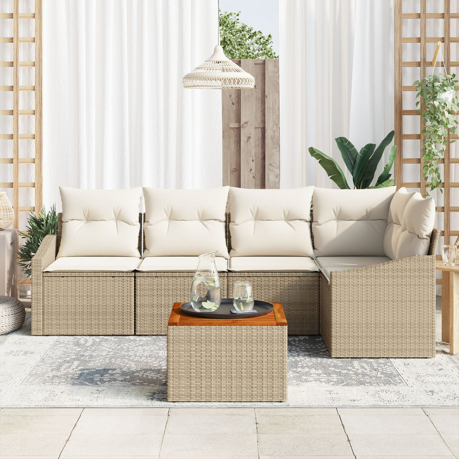 6-Delige Tuin Sofa Set Met Kussens Beige Poly Rattan Acacia