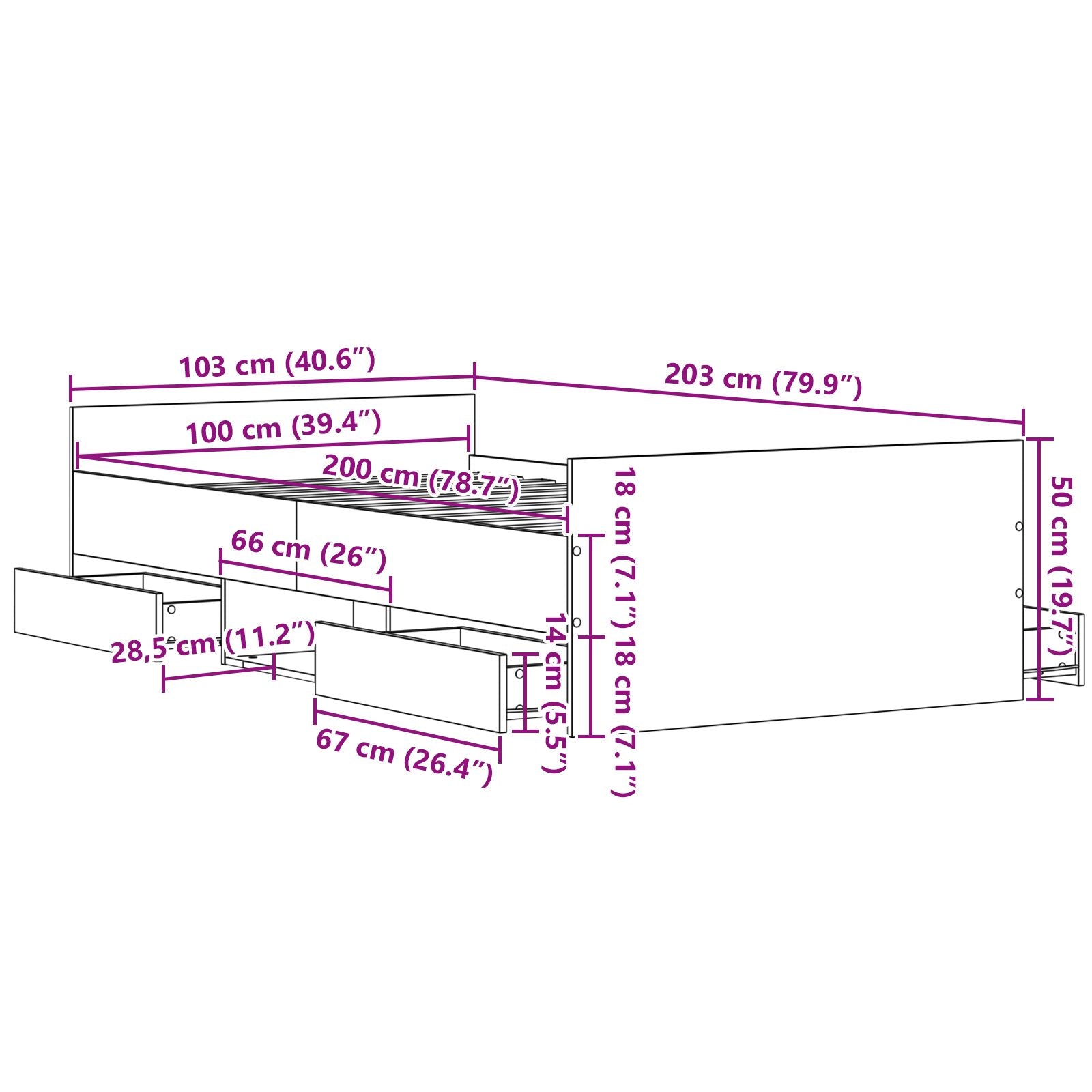 Bedframe Zonder Matras Zwart Eiken 100X200 Cm Bewerkt Hout