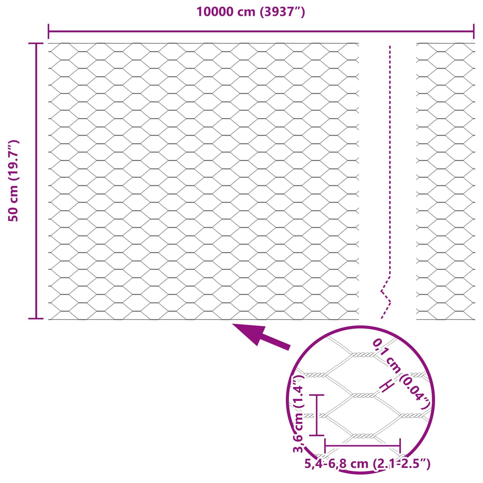 Hexagon Hek 0.5X100 M Staal Groen 100 x 0.5 m 36 mm