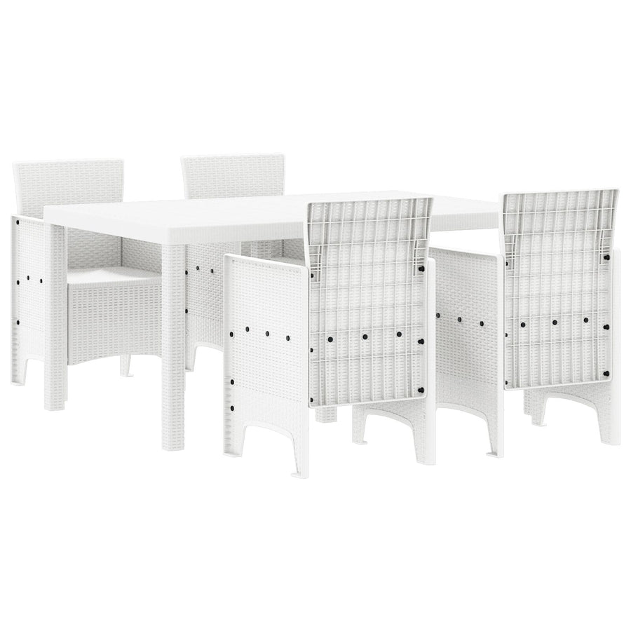 5 Delige Tuin Eettafel Set Wit Poly Rotan