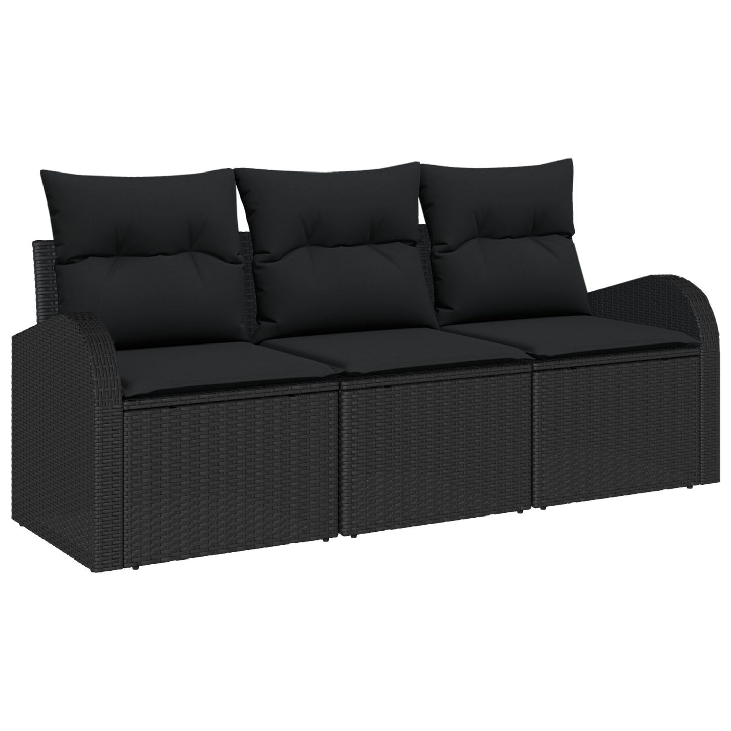 3 Persoons Tuin Sofa Set Met Kussens Zwart Poly Rattan