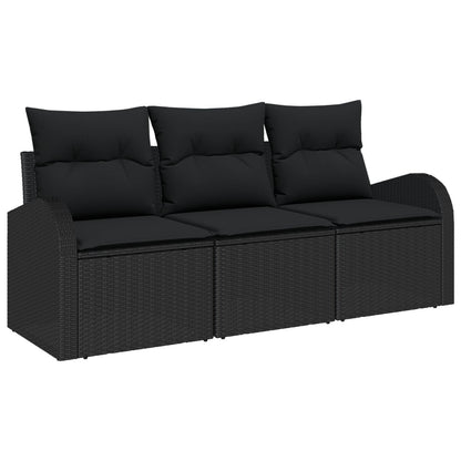 3 Persoons Tuin Sofa Set Met Kussens Zwart Poly Rattan