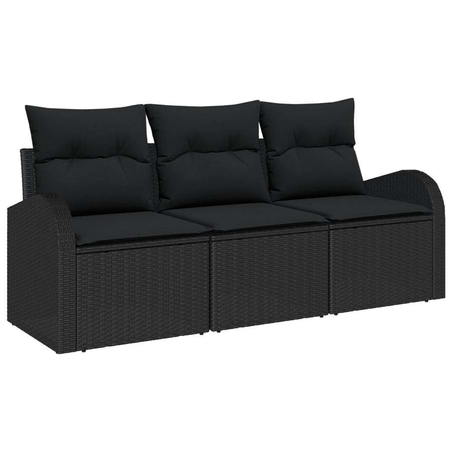3 Persoons Tuin Sofa Set Met Kussens Zwart Poly Rattan