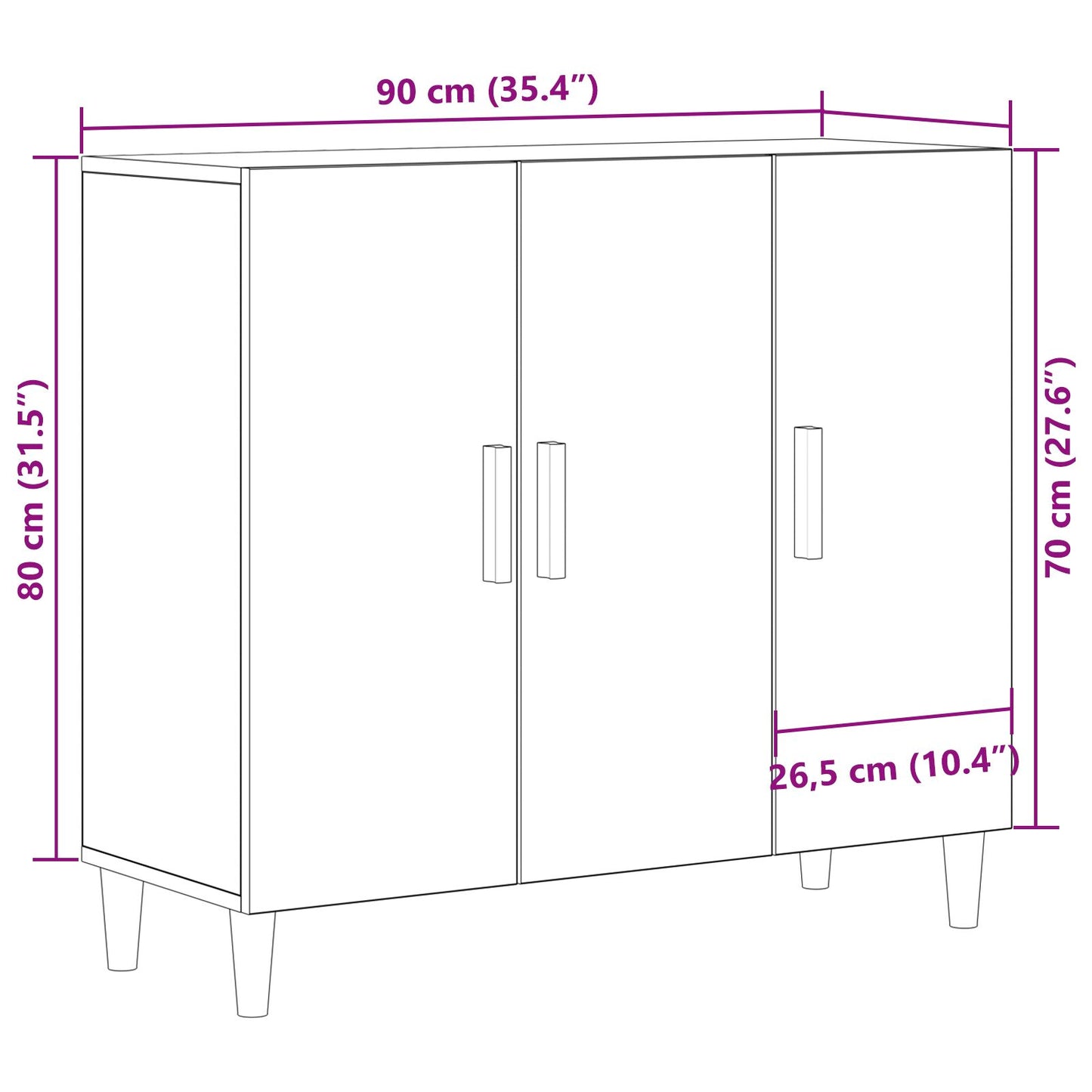 Sideboard Zwart Eiken 90X34X80 Cm Houtbewerkt