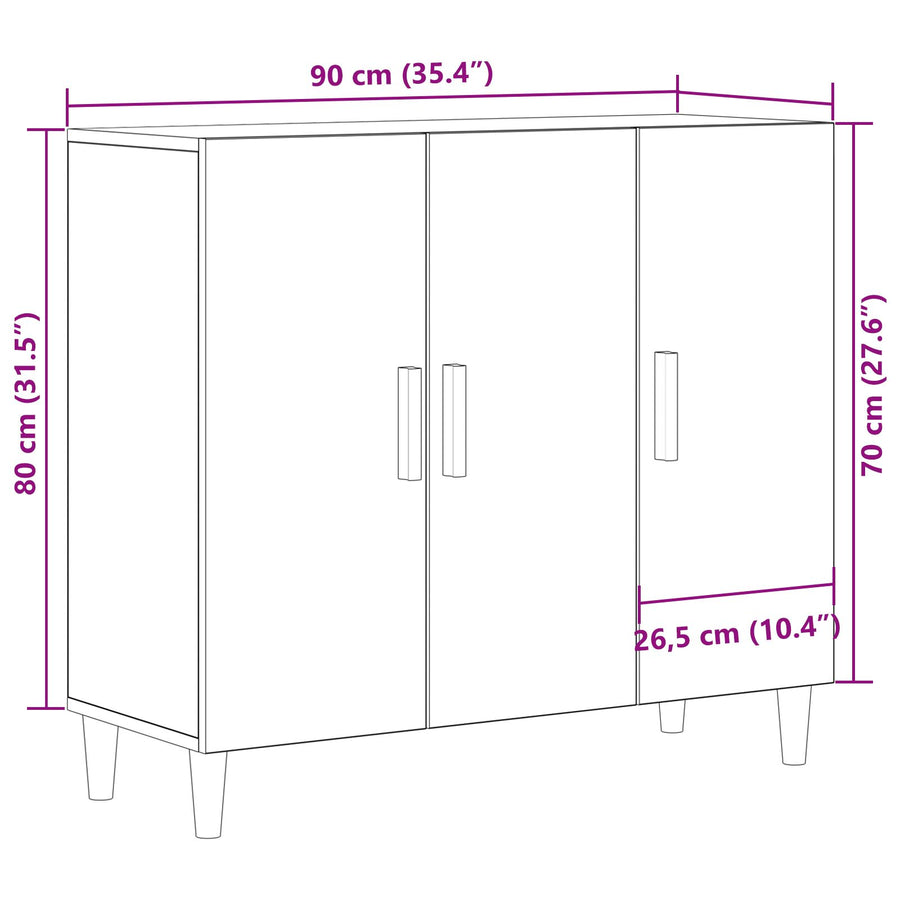 Sideboard Zwart Eiken 90X34X80 Cm Houtbewerkt