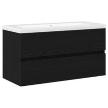 Spoelcabinet Met Ingebouwd Basin Zwart Eiken Bewerkt Hout,  Spoelcabinet Zwart Eiken 90X38,5X45 Cm Bewerkt Hout