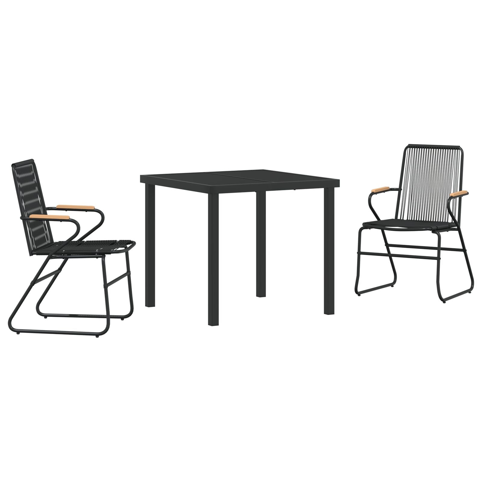 3-Delige Tuin Eetset Zwart Pvc Rattan