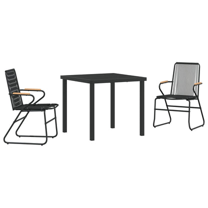 3-Delige Tuin Eetset Zwart Pvc Rattan