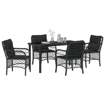 5-Delige Tuin Eetset Met Kussens Zwarte Poly Rattan