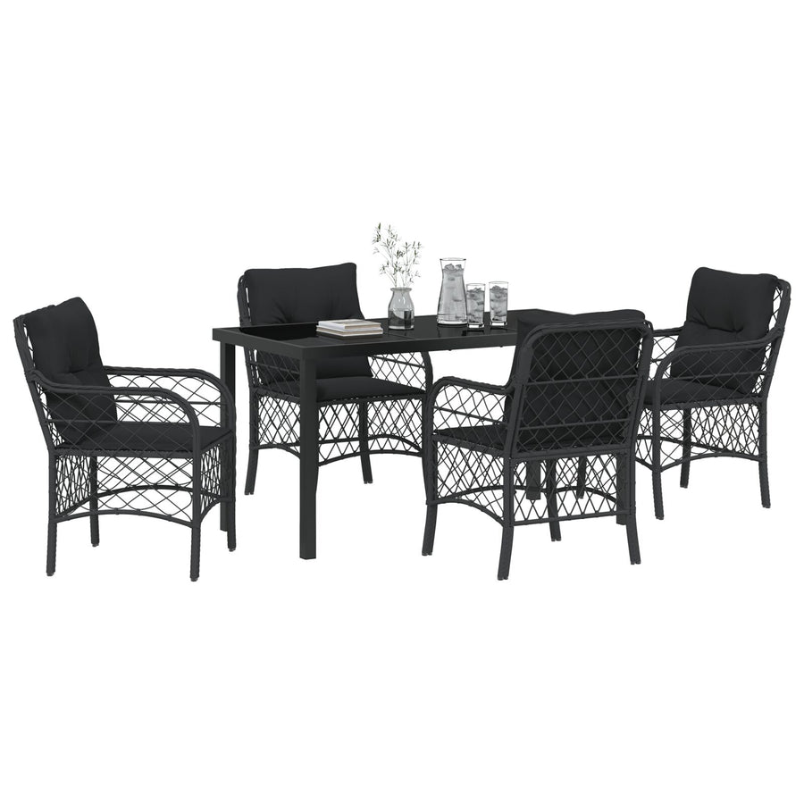 5-Delige Tuin Eetset Met Kussens Zwarte Poly Rattan