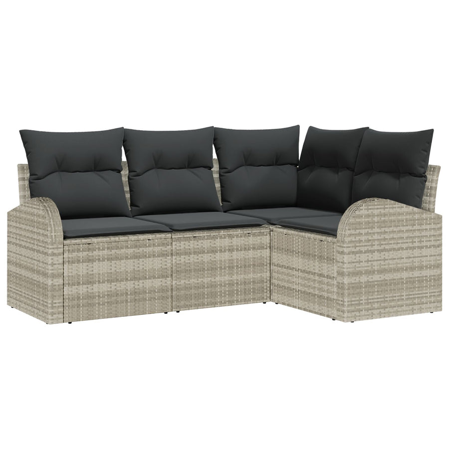 4-Delige Tuinbankset Met Kussens Poly Rattan Lichtgrijs zonder tafel