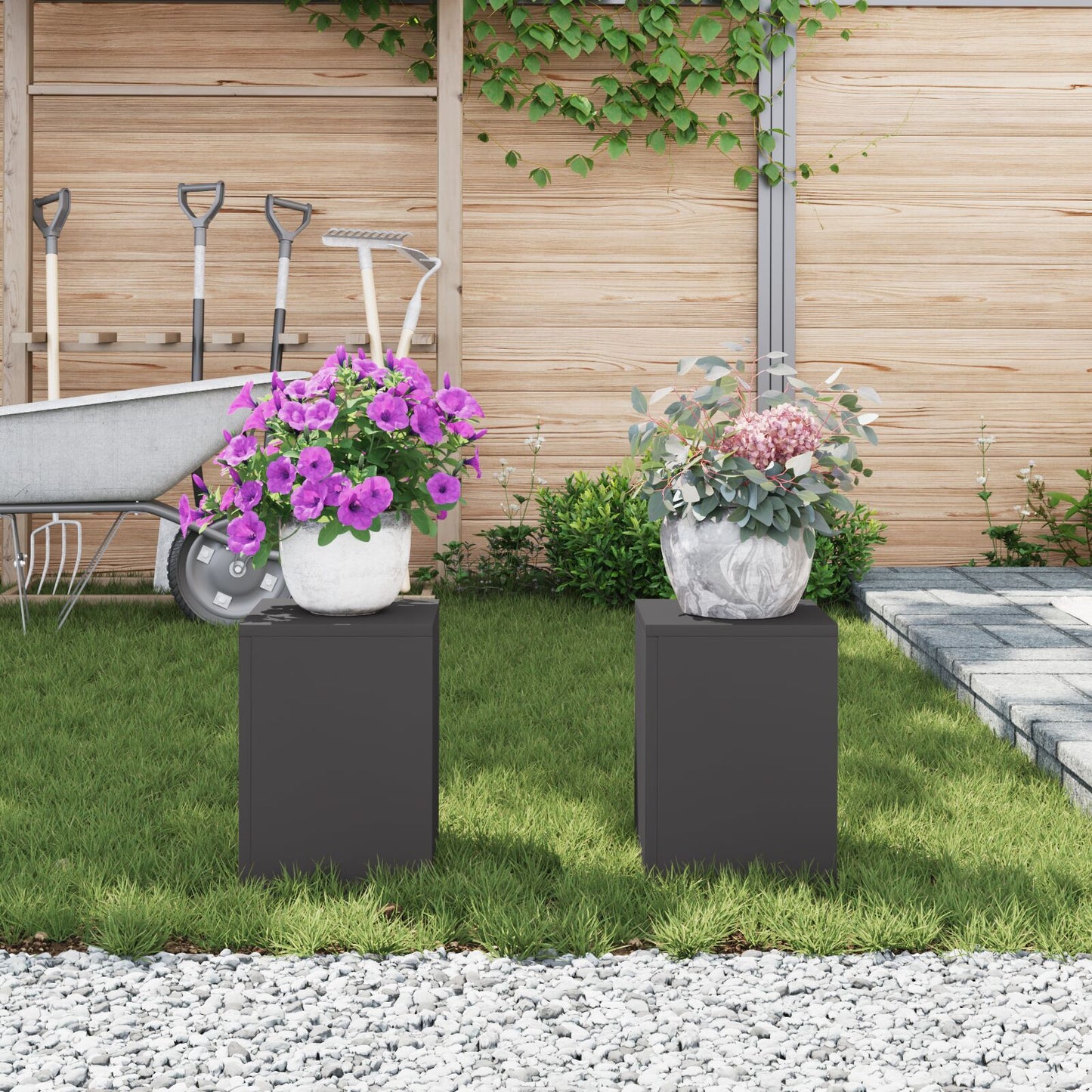 Buitplantenstandaards Pilaar 2 Stuks 24X24X35 Cm Staal Zwart 2x (35 cm)