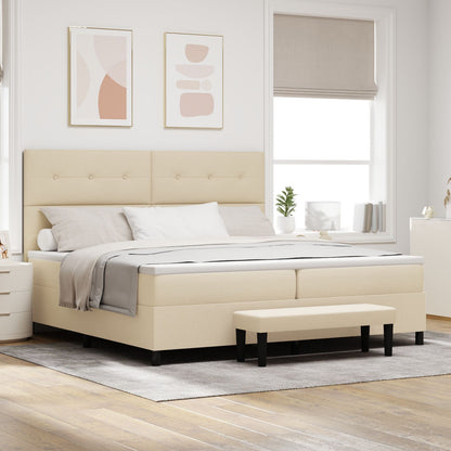 Boxspringbed Met Matras & Bank Stof Crème 200 x 200 cm Met knopen