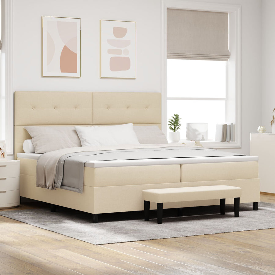 Boxspringbed Met Matras & Bank Stof Crème 200 x 200 cm Met knopen