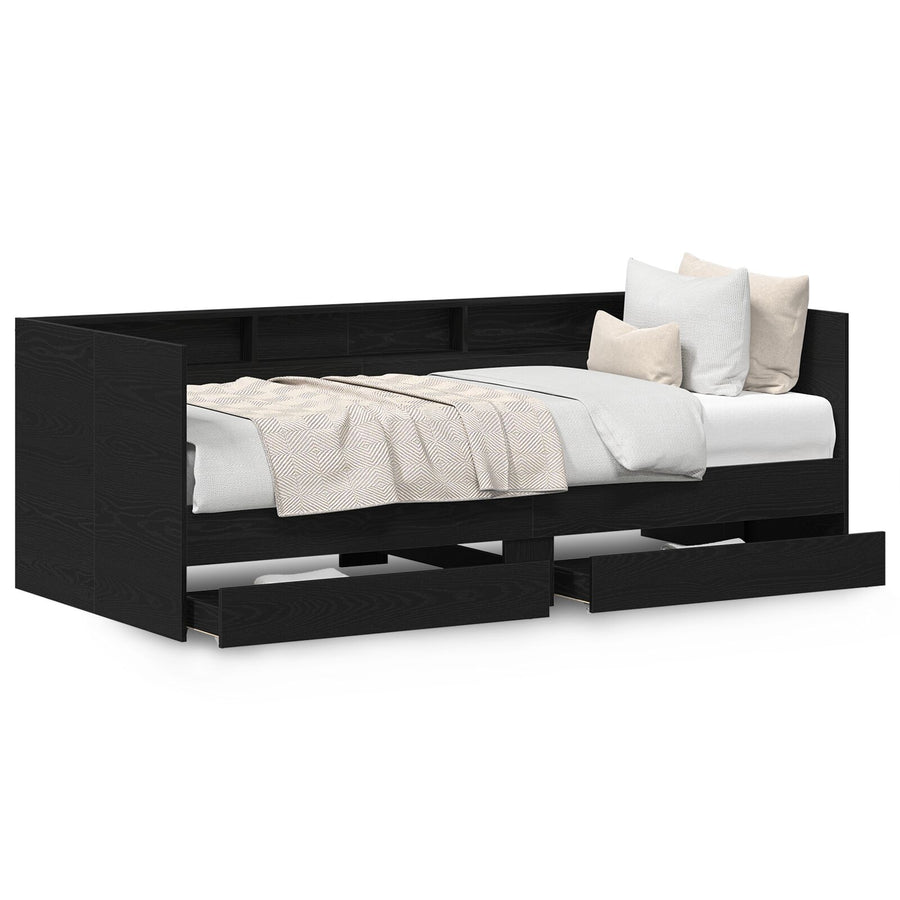 Zwart Eiken Ladebed Met Lades Zwart Eiken Bewerkt Hout 90 X 200 Cm