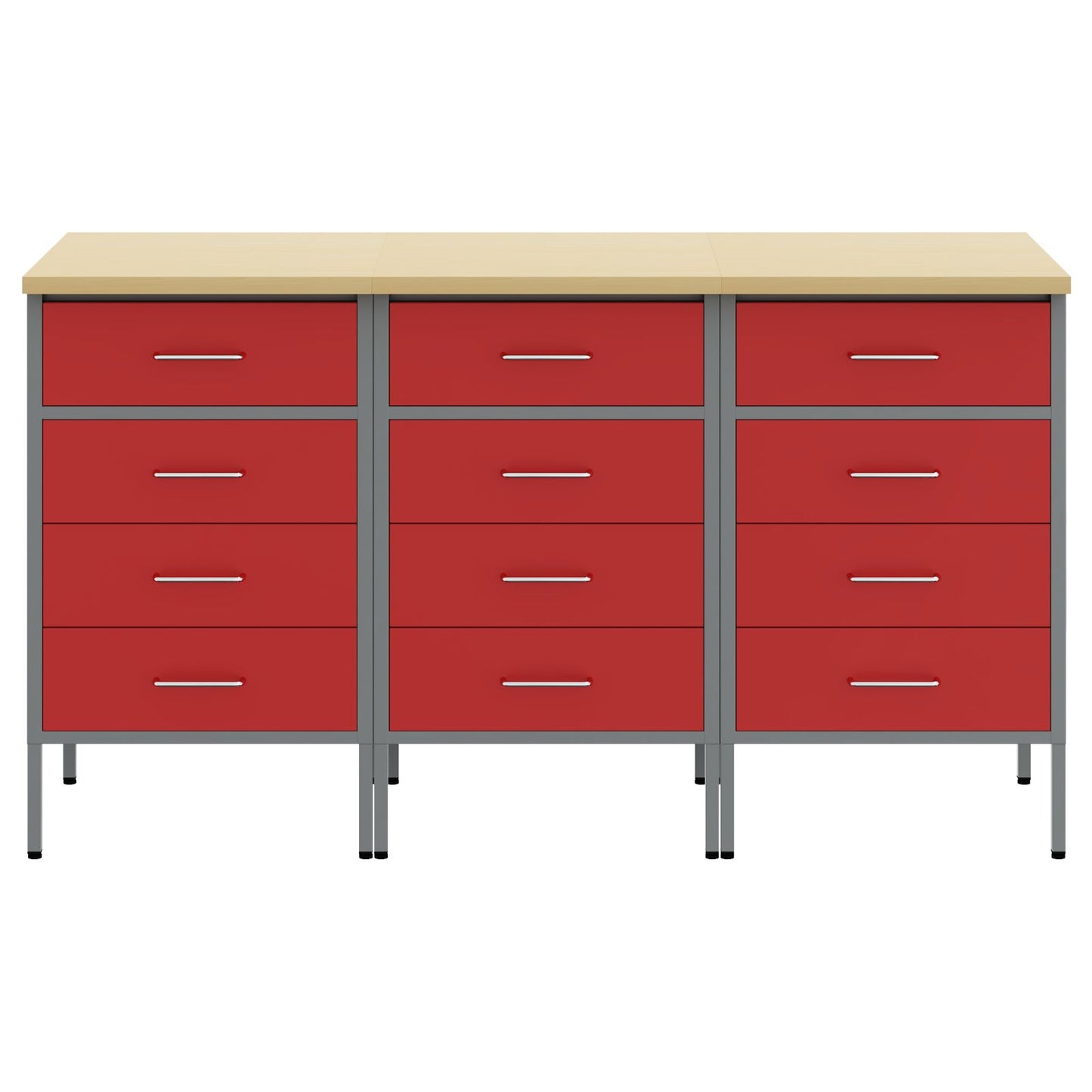 Werkcabinet 3-Delig En Grijs Van Geengineerd Hout En Staal 3x (85 cm) Rood 3x cabinet