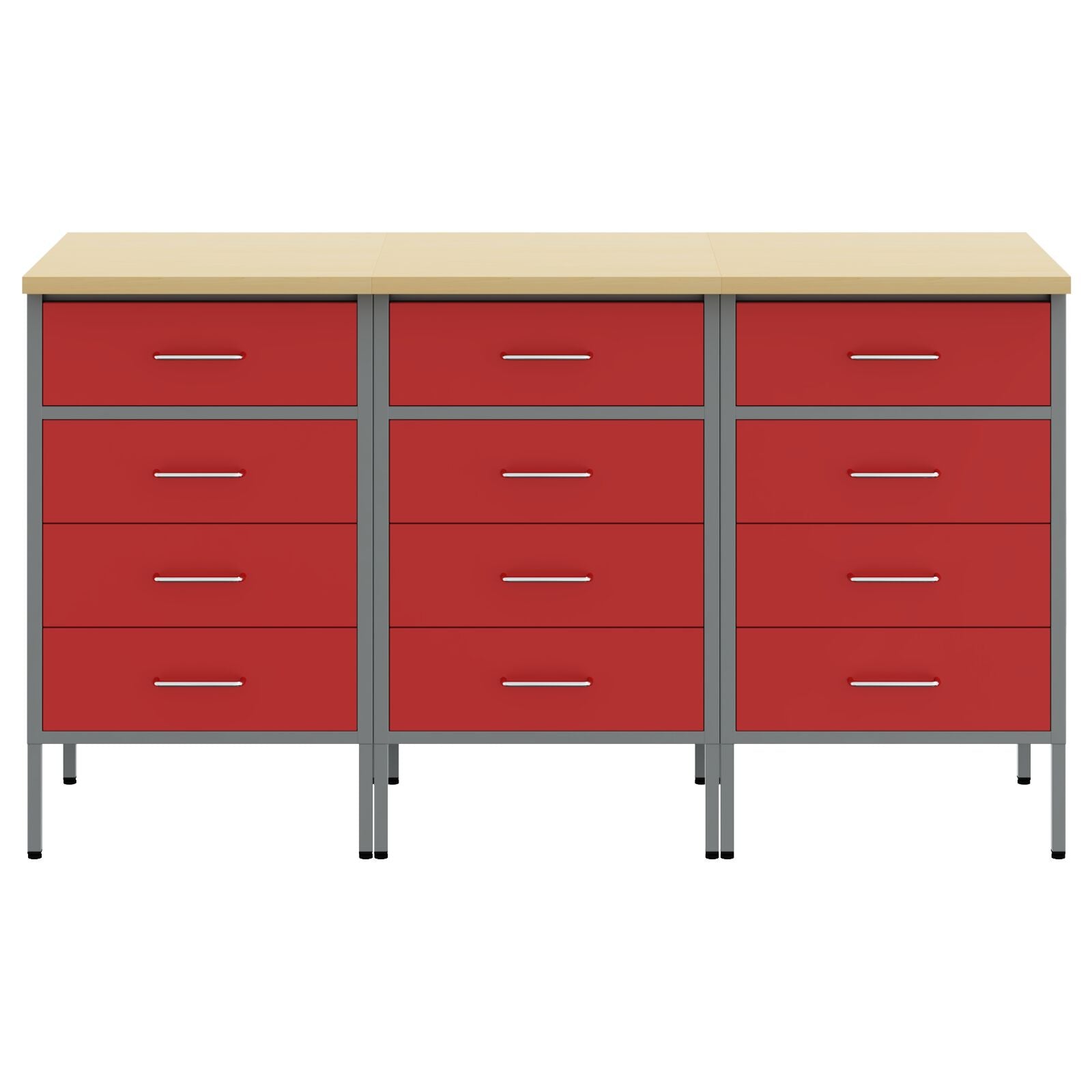 Werkcabinet 3-Delig En Grijs Van Geengineerd Hout En Staal 3x (85 cm) Rood 3x cabinet