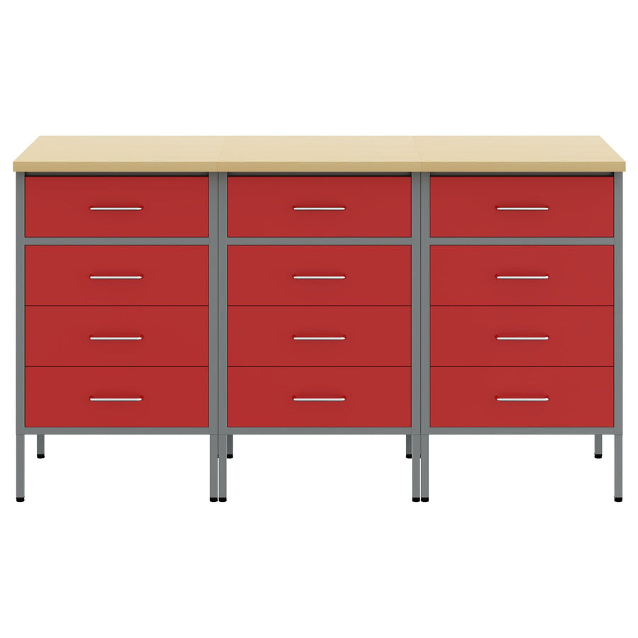 Werkcabinet 3-Delig En Grijs Van Geengineerd Hout En Staal 3x (85 cm) Rood 3x cabinet