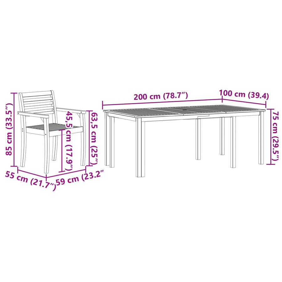7 Delige Tuin Eetset Massief Houten Acacia