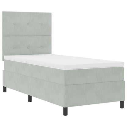 Boxspring Bed Met Matras Lichtgrijs 90X200 Cm Fluweel Blauw