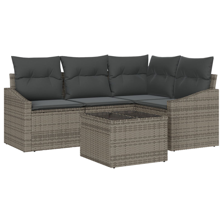 4-Delige Tuin Eetset Met Kussens Zwart Poly Rattan met tafel