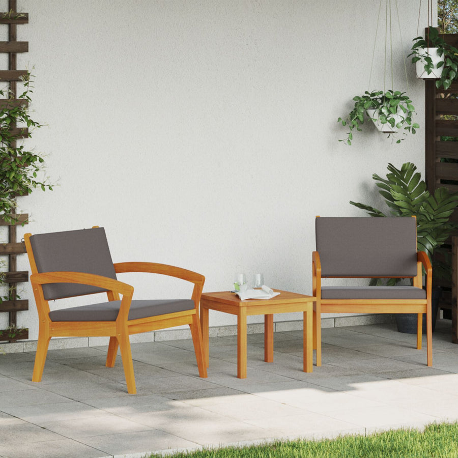 3-Delige Bistro Set Met Kussens, Gemaakt Van Massief Acaciahout Donkergrijs 2x stoel + tafel