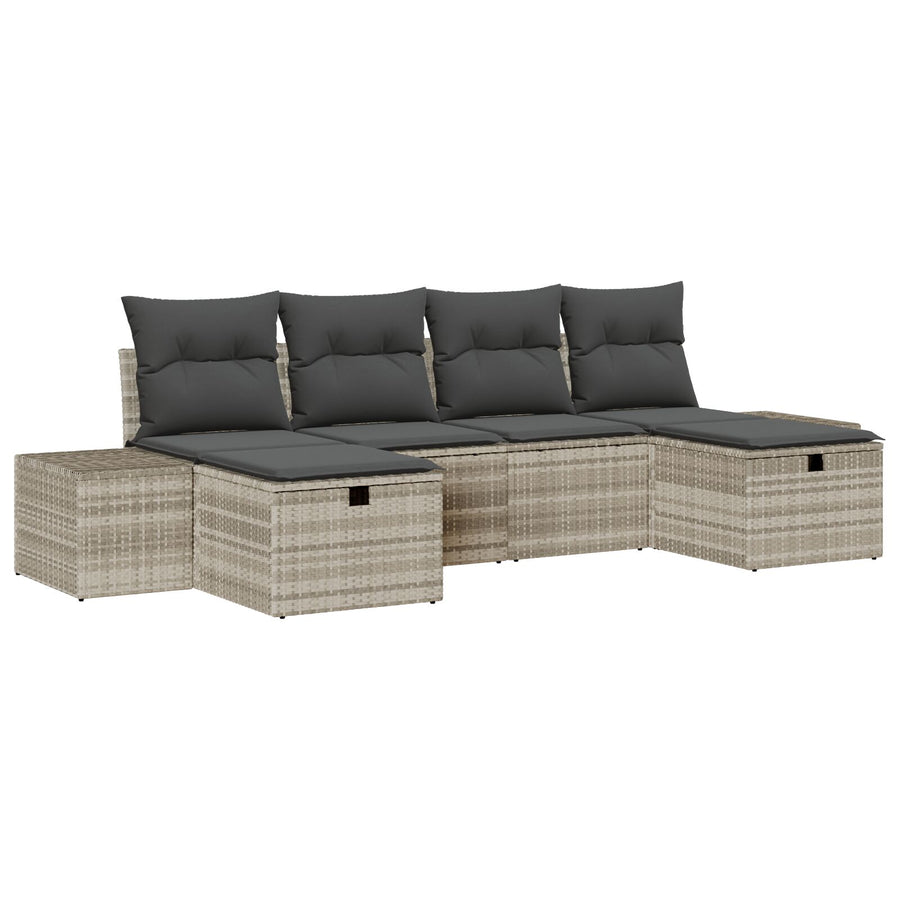6-Delige Tuinbank Set Met Kussens Lichtgrijs Poly Rattan Wit