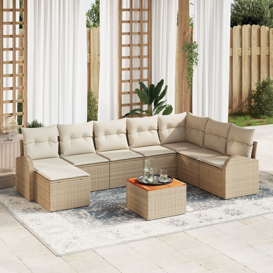 9-Delige Tuin Sofa Set Met Kussens Beige Poly Rattan Acacia