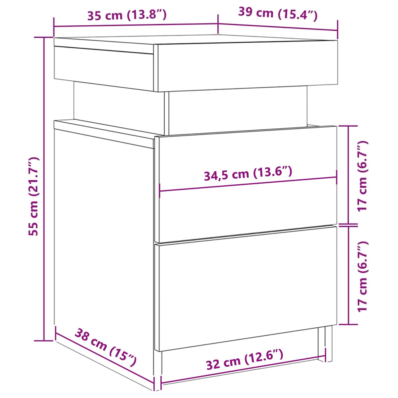 Nachtkastje Met Led-Verlichting 2 Stuks Zwart Eiken 35X39X55 Cm