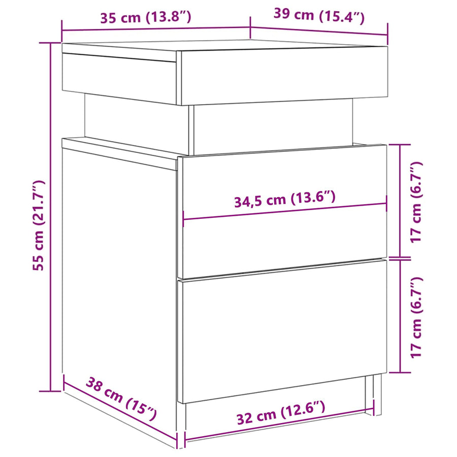 Nachtkastje Met Led-Verlichting 2 Stuks Zwart Eiken 35X39X55 Cm