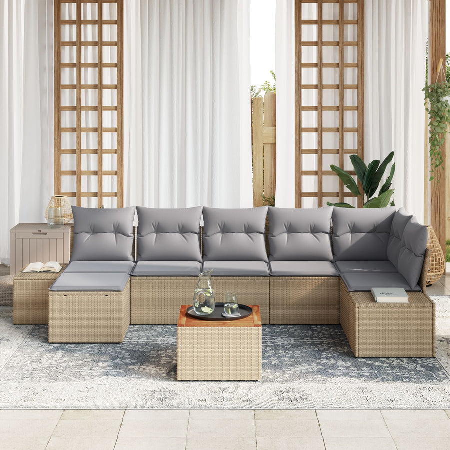 8-Delige Tuinset Met Kussens In Beige Poly Rattan Acacia