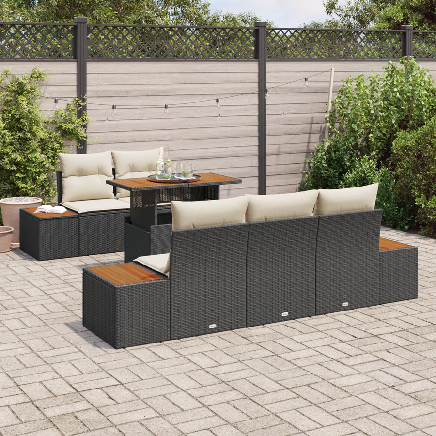 Tuin Sofa Set Set Van 6 Zwart, Bruin Rattan, Hout, Polyester