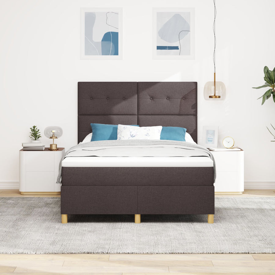Boxspringbed Met Matras Donkerbruin 140X190 Cm Stof Blauw