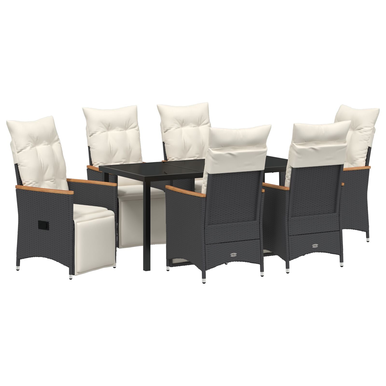 7-Delig Tuin Eetset Met Kussens Zwart Poly Rattan