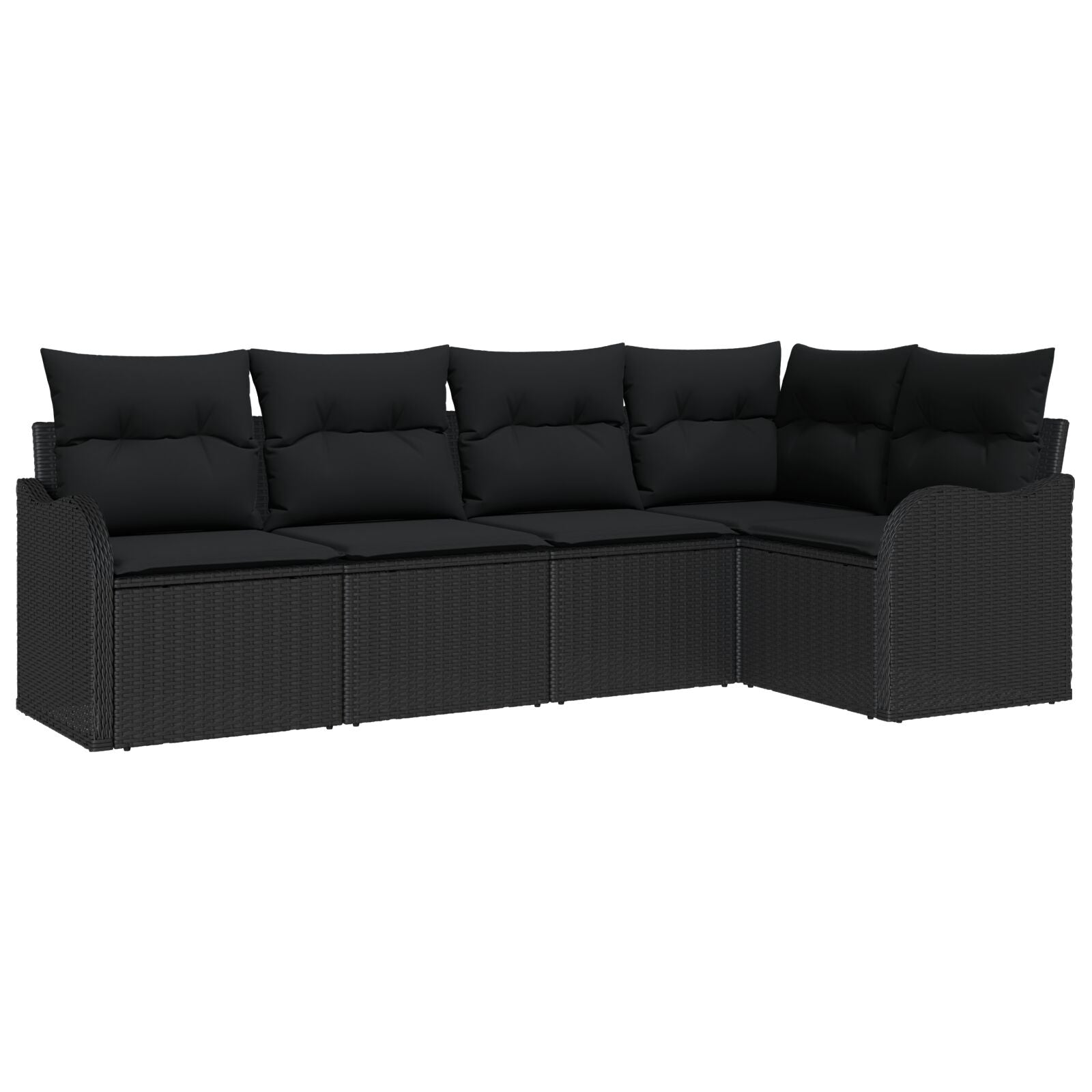 5-delige Tuin Sofa Set met Kussens Zwart Poly Rattan, vidaXL 2-zitter Tuin Sofa met Kussens Zwart Poly Rattan