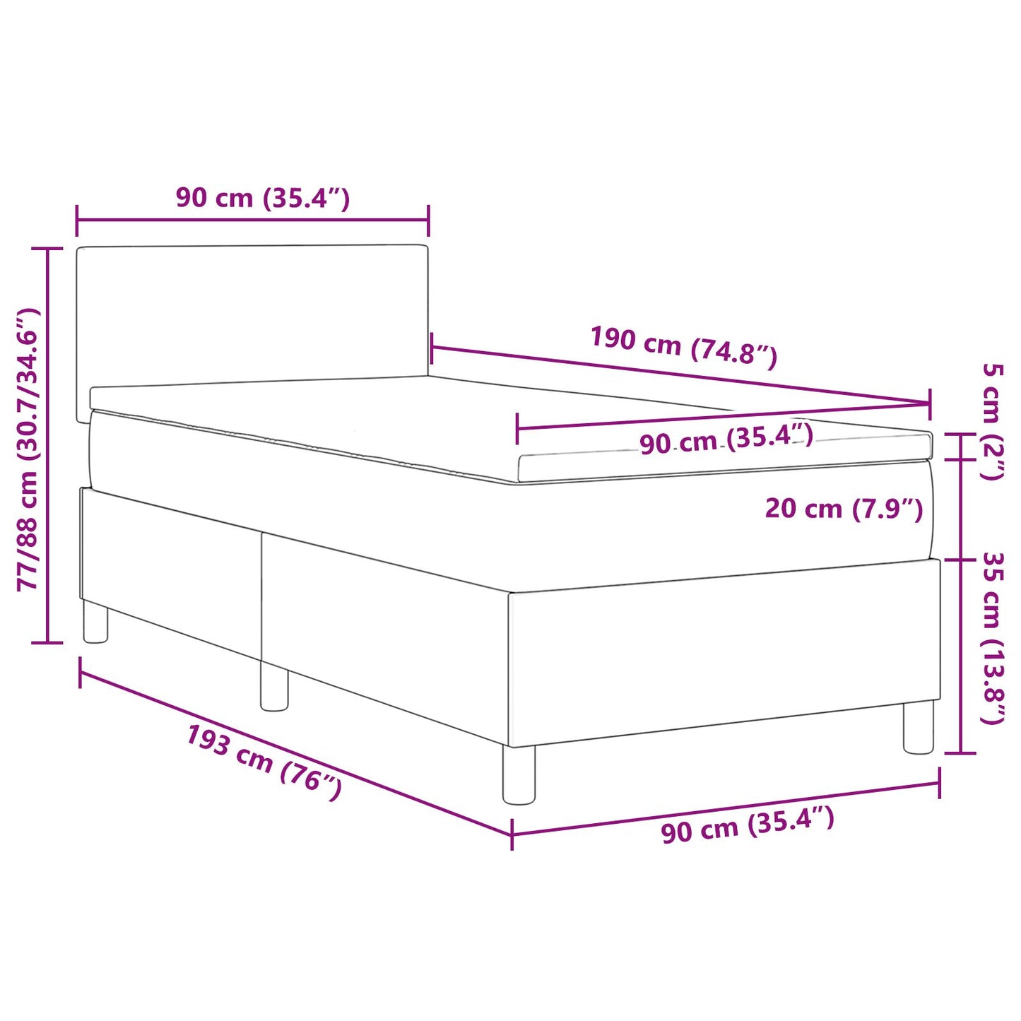 Boxspring Bed Met Matras Donkergrijs Eenpersoons Corduroy Stof
