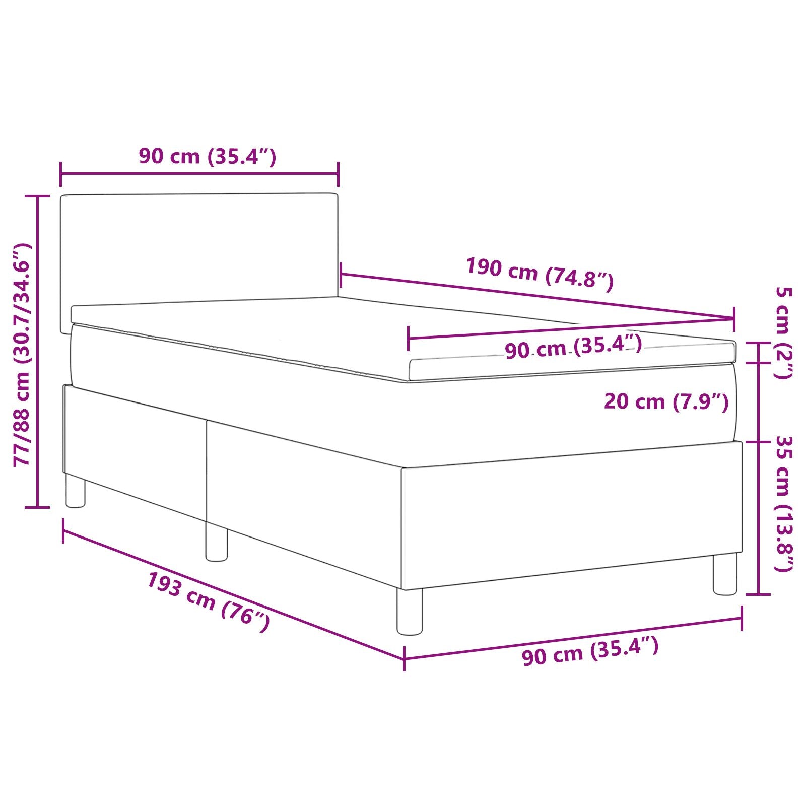 Boxspring Bed Met Matras Donkergrijs Eenpersoons Corduroy Stof