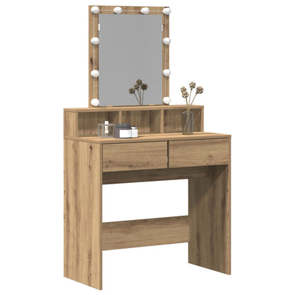 Kaptafel Met Spiegel En Led's Artisan Eiken Geïndustrialiseerd Hout