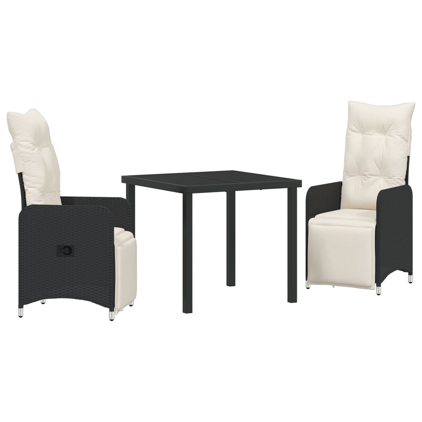 3 Delig Tuin Eetset Met Kussens Zwart Poly Rattan