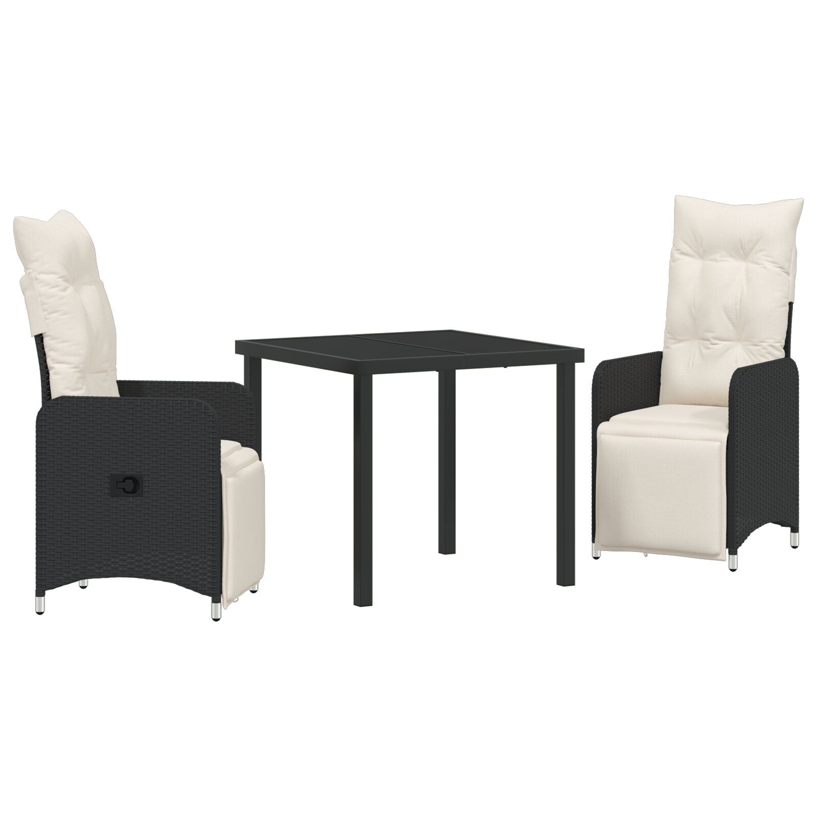 3 Delig Tuin Eetset Met Kussens Zwart Poly Rattan