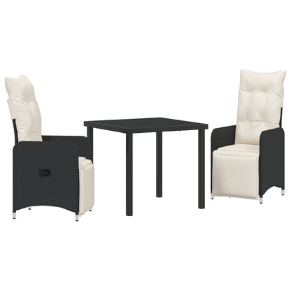 3 Delig Tuin Eetset Met Kussens Zwart Poly Rattan